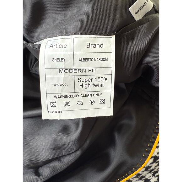 ALBERTO NARDONI Wool Classic Black White Herringbone Long Overcoat Sz XL-XXL - Picture 10 of 10